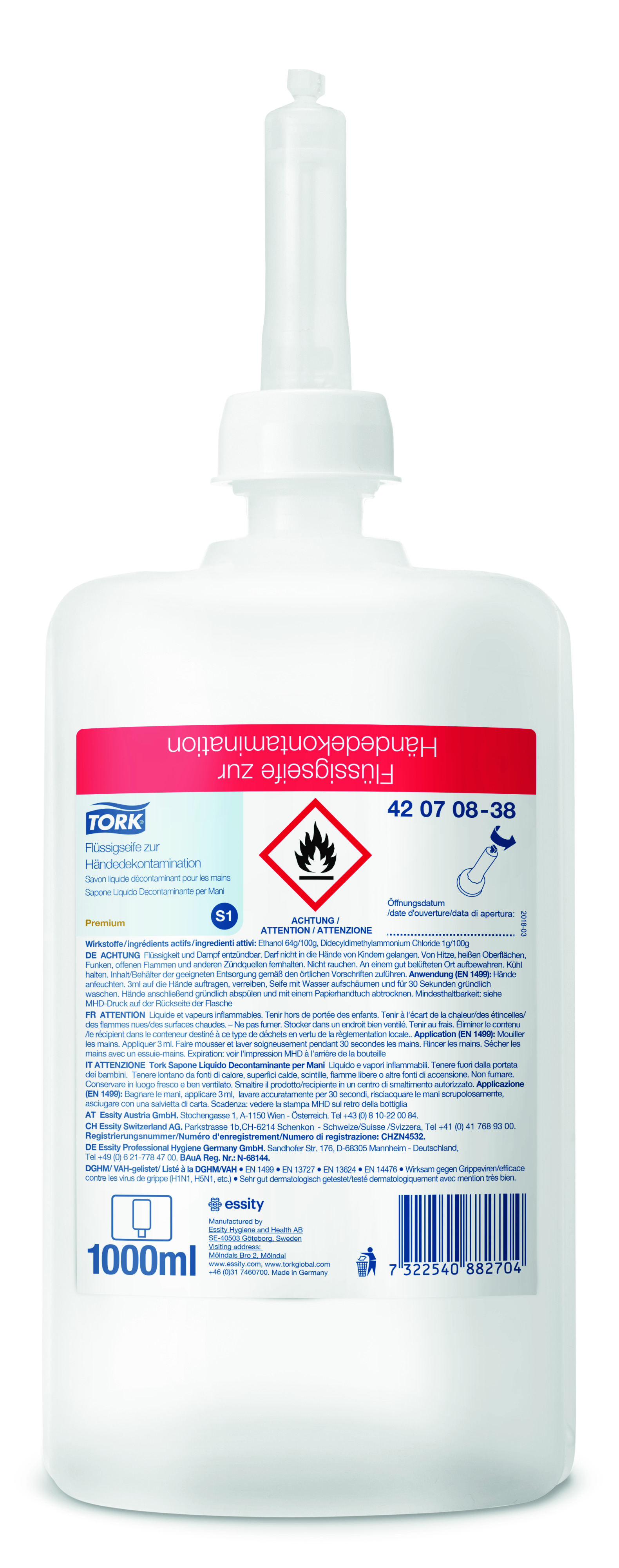 TorkPremiumHD,6x1000ml,Hände-Dekon-,taminationsseife antibakteriell